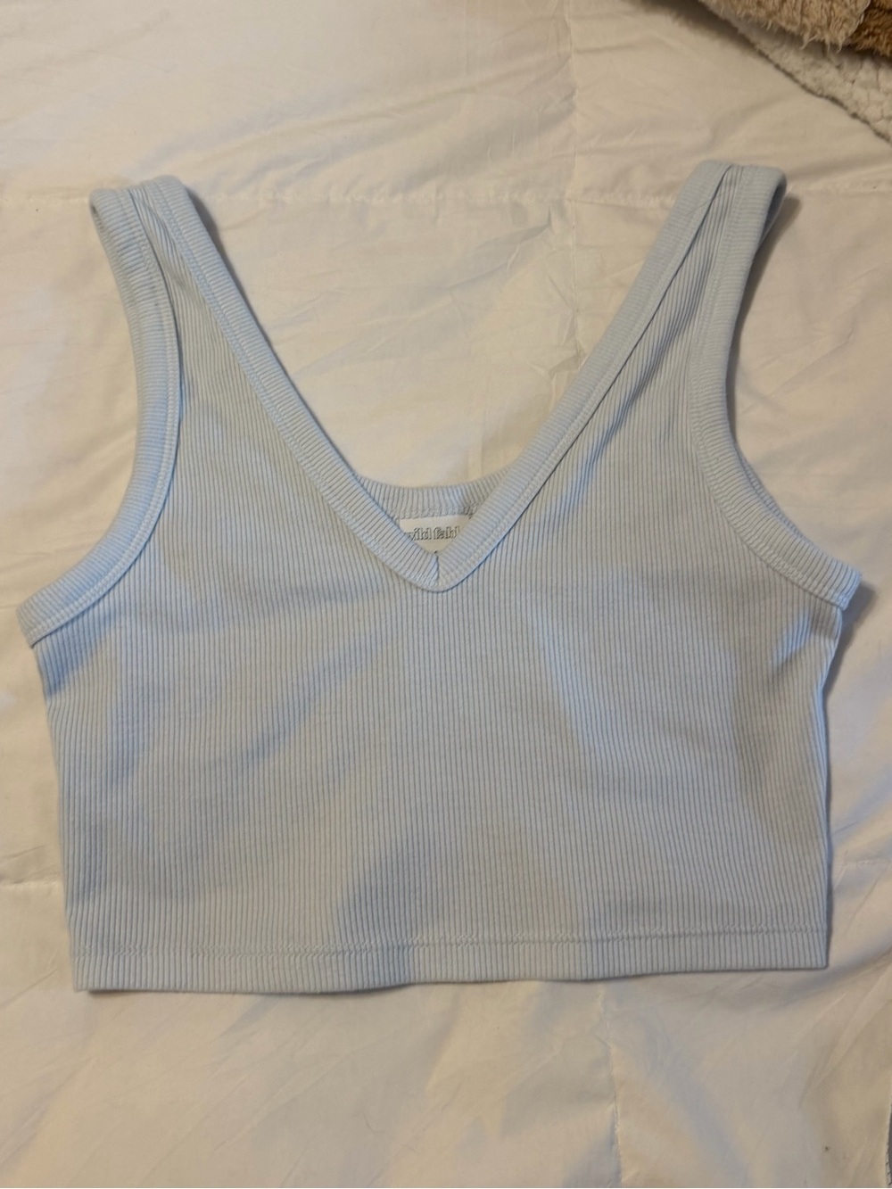 Wild Fable Baby Blue Ribbed V-Neck Crop Baby Tee Tank